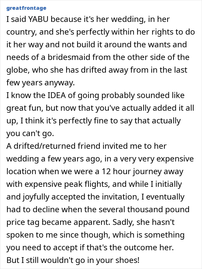 Text image providing advice on wedding invitation issues; mentions drifting friendships and costly travel concerns. Text image providing advice on wedding invitation issues; mentions drifting friendships and costly travel concerns.