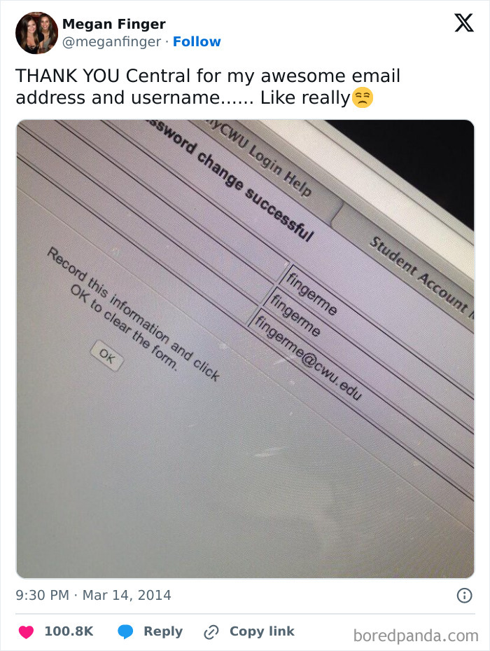 Funny meme showing an amusing email username mistake on a computer screen.