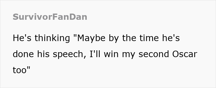 Text from SurvivorFanDan joking about winning an Oscar during a speech.