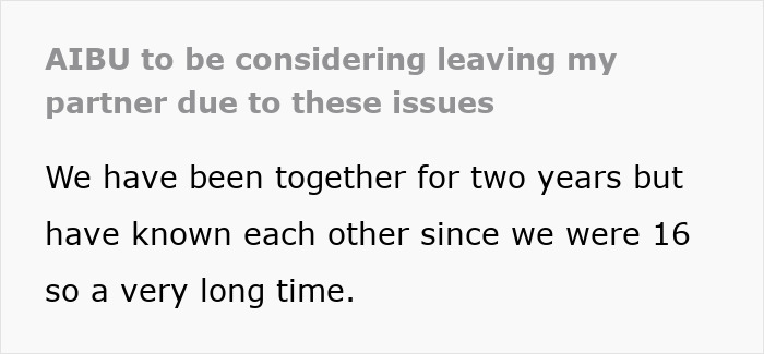 Text about considering leaving a partner due to ongoing issues, highlighting relationship concerns.