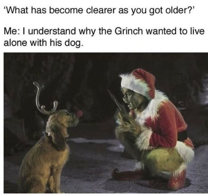 Grinch talking to his dog Max, showcasing sarcasm as the ultimate witchcraft in a humorous scene.