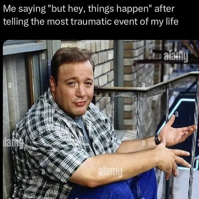 Man shrugging casually on a balcony, capturing humor in memes about life's tough moments.