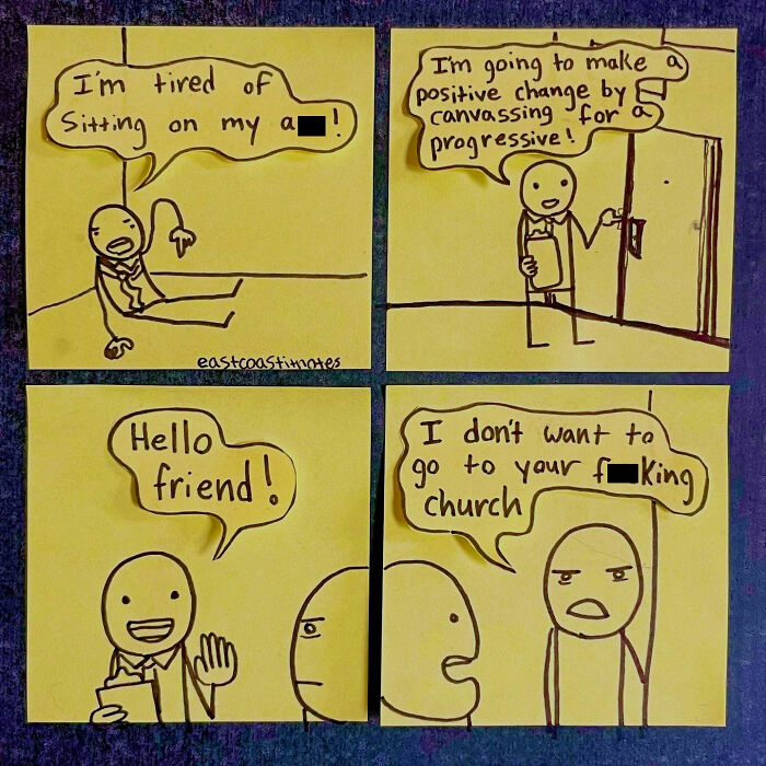 Funny comic by artist; a conversation about making a positive change with a surprising reply.