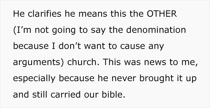Text discussing the man's realization of gay marriage as sinful influenced by his church's view. Text discussing the man's realization of gay marriage as sinful influenced by his church's view.