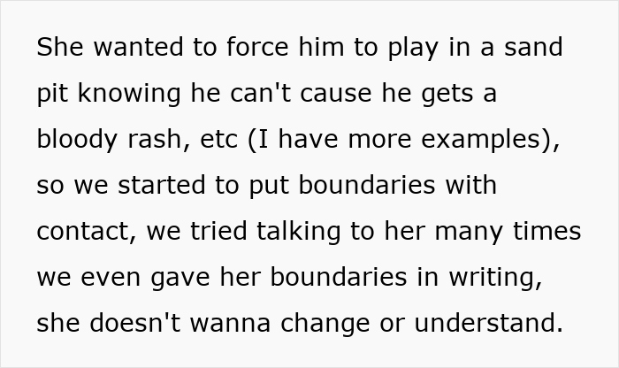 Text discussing enforced boundaries due to health concerns, related to a grandparent's actions.