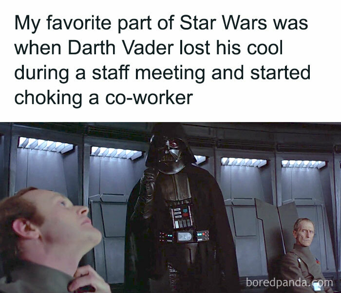Darth Vader humorously depicted losing his cool in a job meme setting.