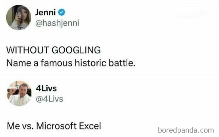 Tweet meme about struggling with Microsoft Excel, highlighting a relatable work experience.