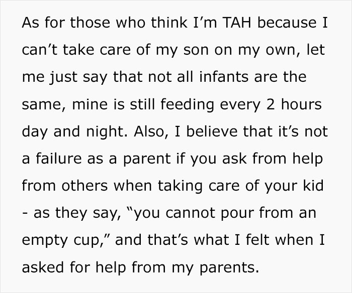 Text about parenting challenges and asking for help while caring for a newborn sick with pneumonia.