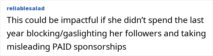 Comment criticizing plus-size influencer for handling of weight-loss surgery disclosure.