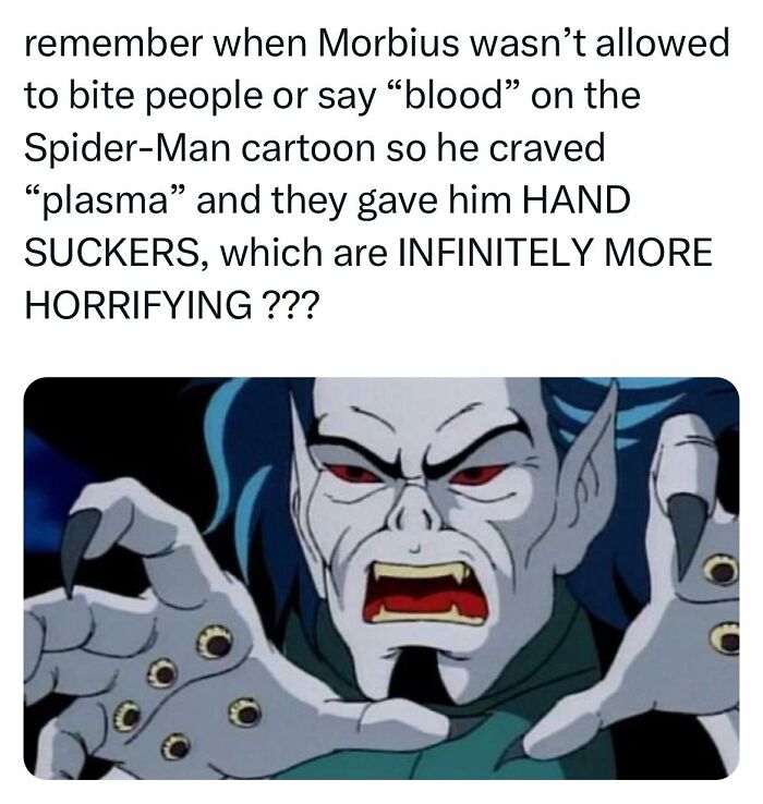 Cartoon vampire character with hand suckers, a nostalgic reference to old animation changes.