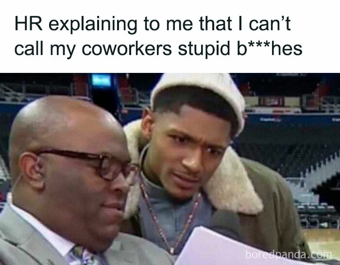 HR discussion meme highlighting humorous work dungeon challenges.