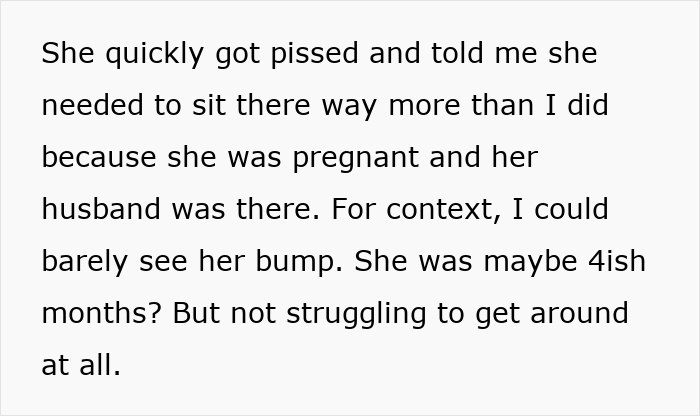 Text discussing a plane seat dispute involving a pregnant woman. Text discussing a plane seat dispute involving a pregnant woman.