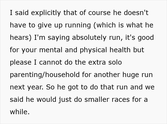 Text discussing running versus handling solo parenting tasks.