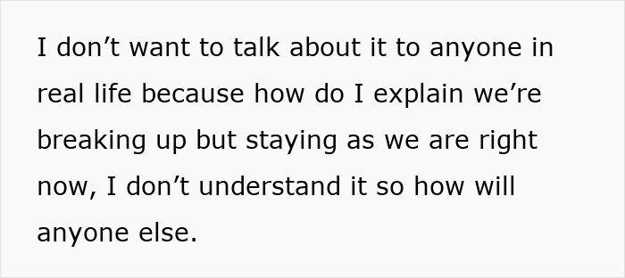 Text reading about a man's desire for divorce but maintaining current lifestyle, expressing confusion and reluctance to discuss. Text reading about a man's desire for divorce but maintaining current lifestyle, expressing confusion and reluctance to discuss.