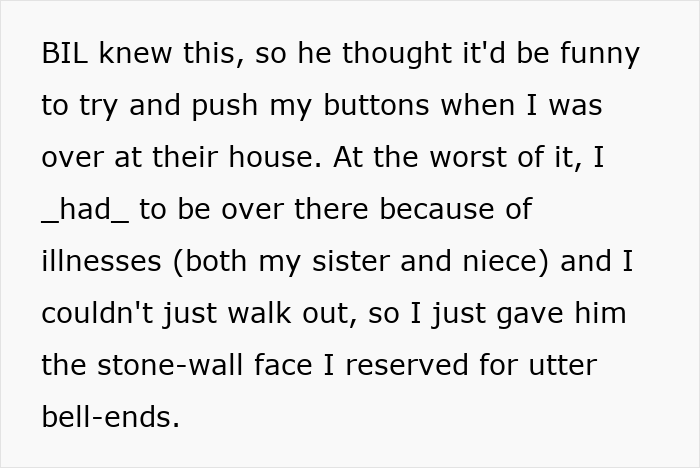 Text conversation about BIL spitting nonsense, woman remains unfazed during family visit.