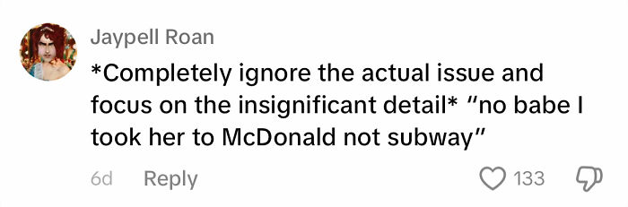 Text screenshot showing a sarcastic comment about men apologizing, focusing on trivial details instead of the issue.