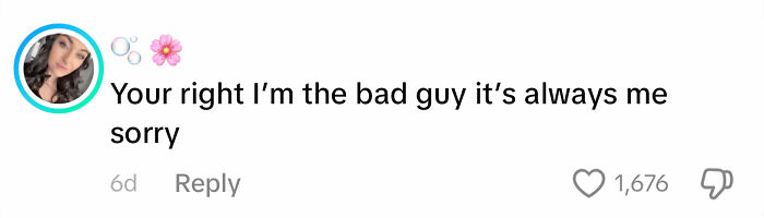 Comment reading “Your right I’m the bad guy it’s always me sorry,” highlighting ways men apologize.