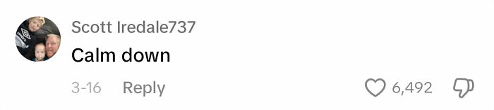 Comment showing a typical insincere apology, "Calm down," with high interactions.