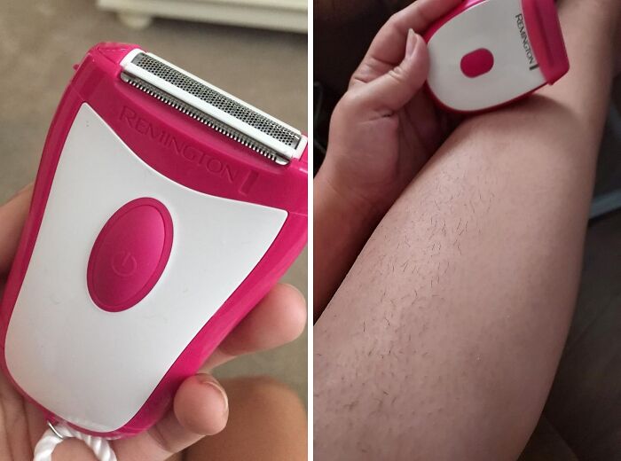 Electric shaver being used on leg hair, illustrating a useful adult gadget.