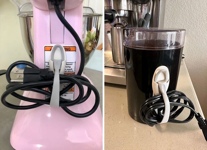 Kitchen appliances with tidy, organized cords using clips for a problem-free kitchen life.