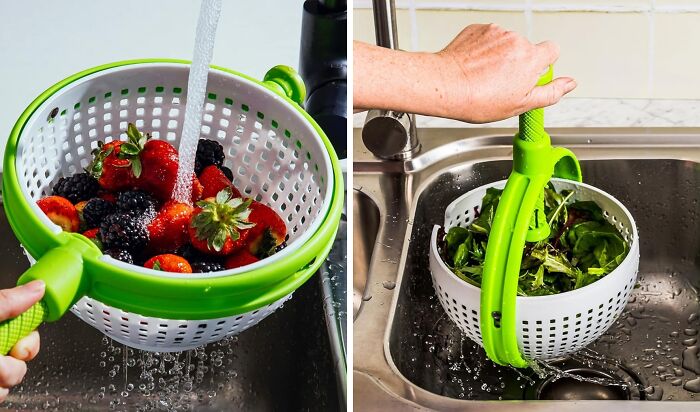 Collapsible kitchen colander washing berries and greens, an ordinary tool with extraordinary functionality.