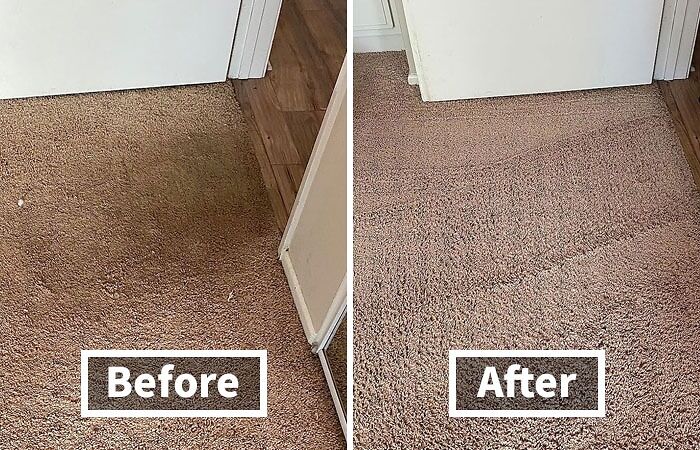 Before and after carpet cleaning results showing effective cleaning tricks to help get your security deposit back.