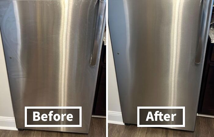 "Fridge cleaning trick to get your security deposit back: before and after comparison."