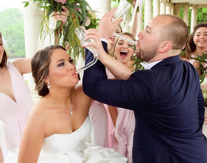 Wedding celebration with unique glassware, showcasing one of Amazon's masterpieces in use.