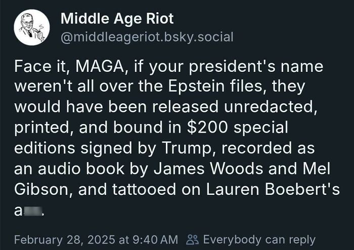 Tweet showing courage with bold political commentary mentioning Epstein files and public figures, highlighting fearless tweets.
