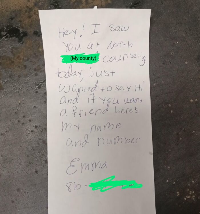 Handwritten note on lined paper offering friendship, found as an interesting receipt.