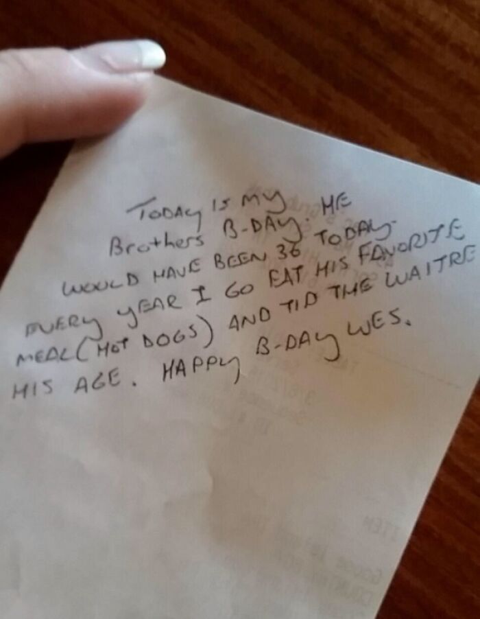 Handwritten note on a receipt, part of interesting receipts people found, sharing a touching birthday tradition.