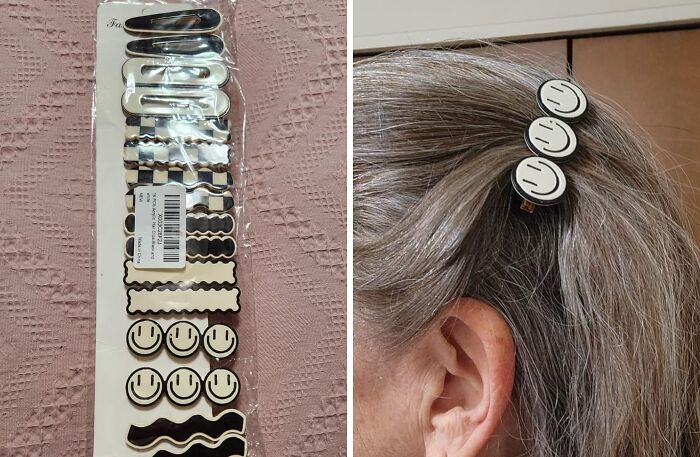 Smiley face hair clips used as a simple fix for styling hair.