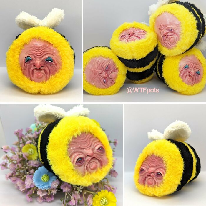 Abejas peludas con caras arrugadas y expresiones extrañas para arruinarte el día.