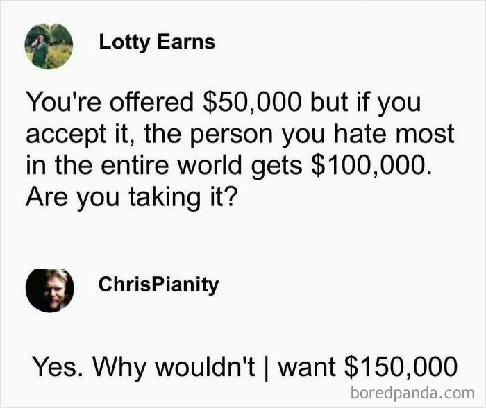 "Humorous '50 Nerds of Grey' meme about choosing money, featuring a witty reply about getting $150,000."