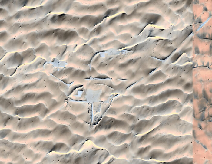 Strange Google Earth finding of a mysterious shape in a desert landscape.