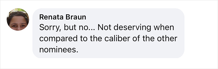 Comment expressing outrage over Mikey Madison winning Best Actress. Comment expressing outrage over Mikey Madison winning Best Actress.
