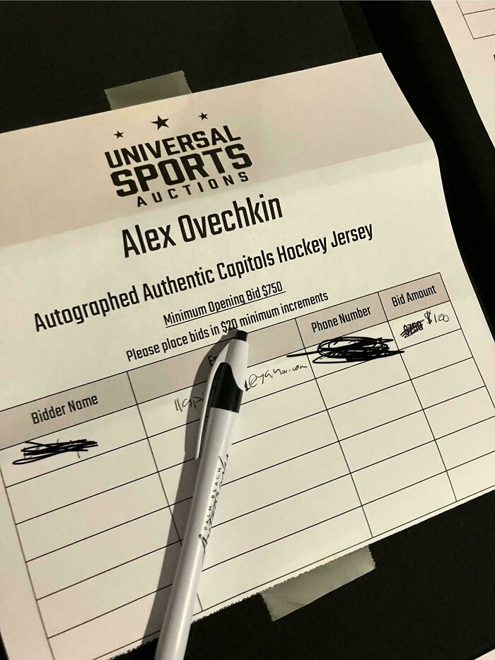 Entitled bidder makes low offer on Alex Ovechkin autographed jersey at sports auction.