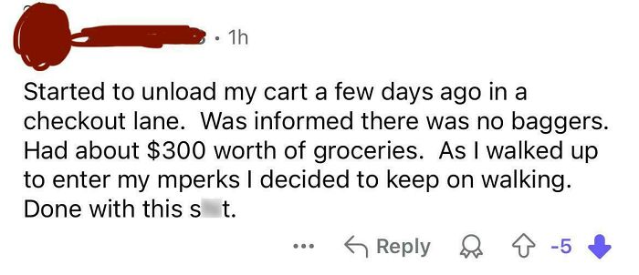 Social media post revealing customer cluelessness in a grocery store checkout line.