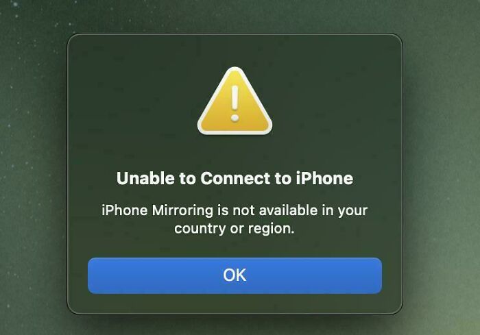 Alert message showing an inability to connect to iPhone, highlighting a shameless scam.