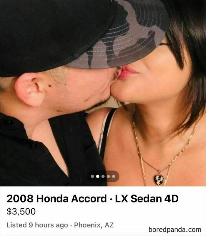 Couple kissing in a Facebook Marketplace post for a 2008 Honda Accord, listed at $3,500 in Phoenix, AZ.