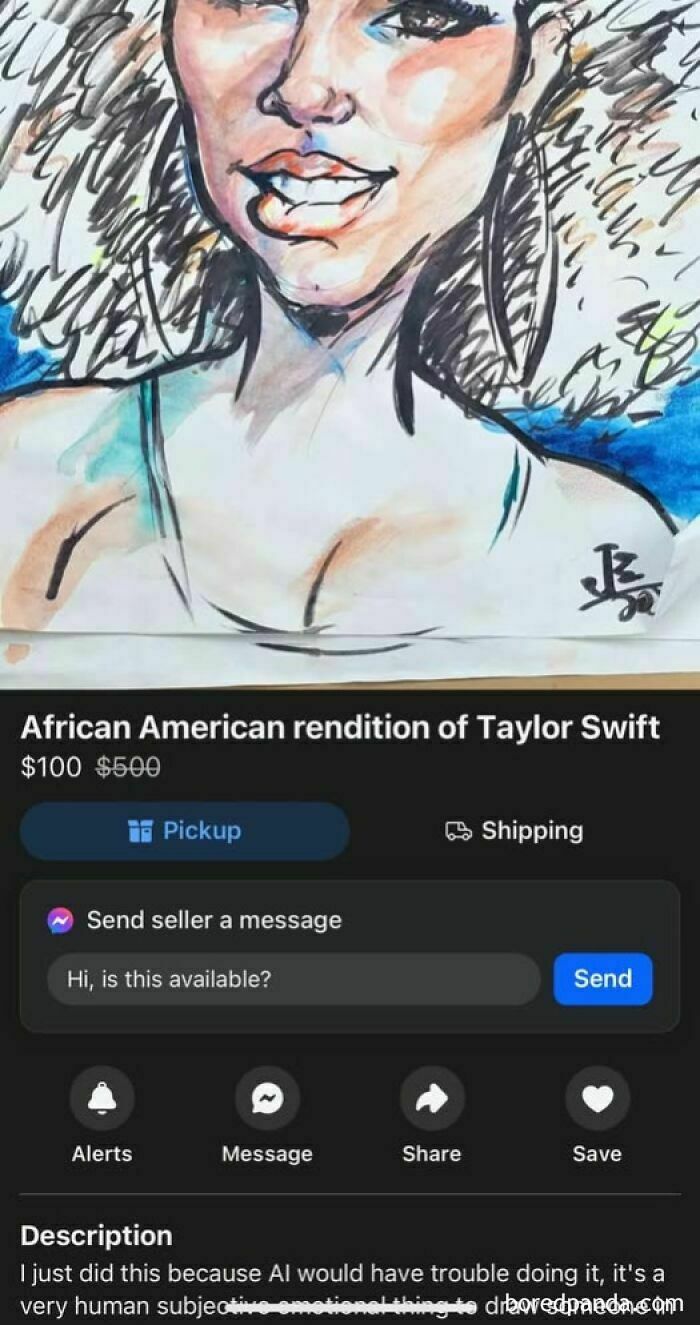 Facebook Marketplace post with an artistic painting listed for $100.