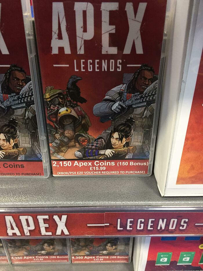 Apex Legends display featuring 2,150 Apex Coins offer, price listed at £15.99.