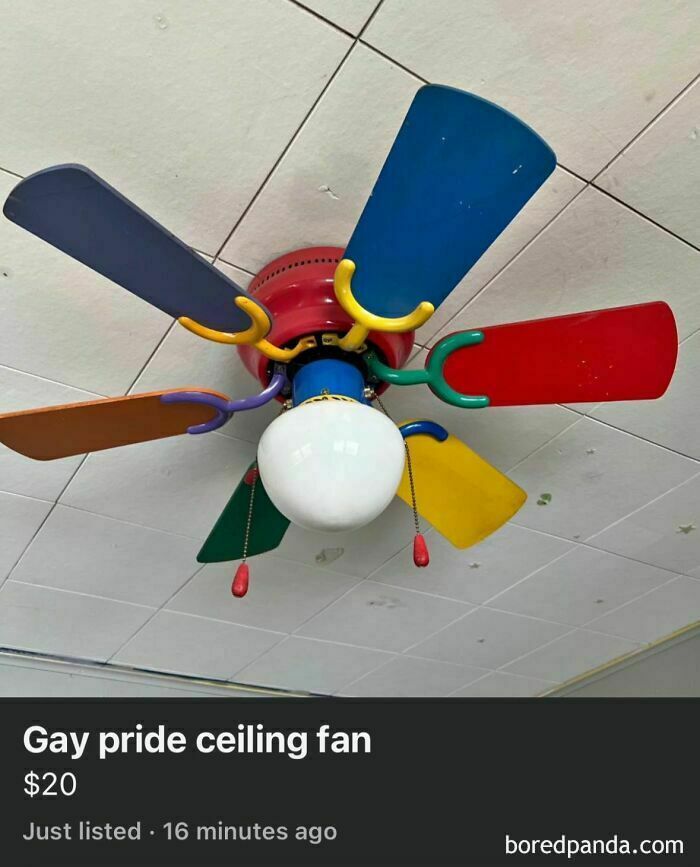 Colorful ceiling fan listed on Facebook Marketplace for $20.