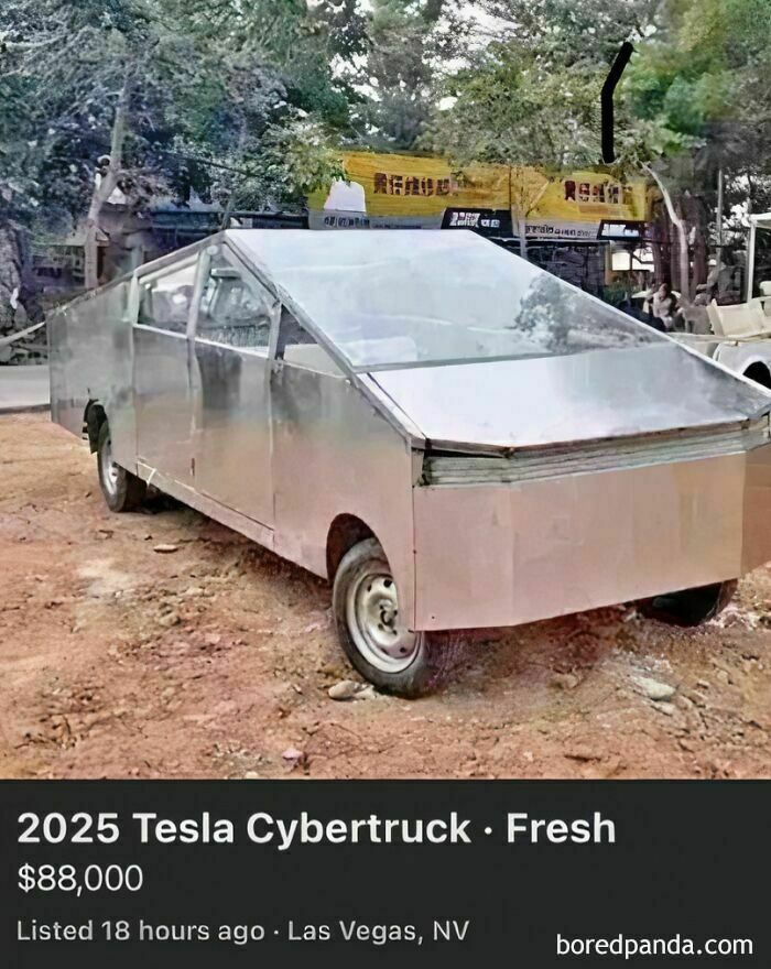 Homemade vehicle resembling a Tesla Cybertruck listed on Facebook Marketplace for $88,000.