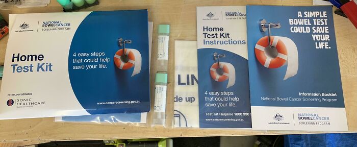 Bowel cancer screening kit showcasing ways countries care for citizens' health.