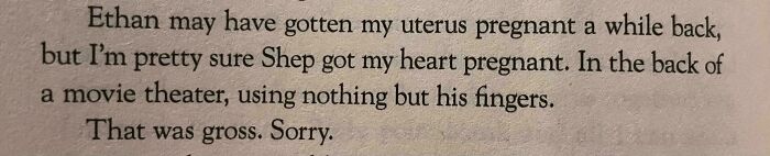 Text excerpt highlighting a humorous misunderstanding about pregnancy, referencing "Not How Girls Work."