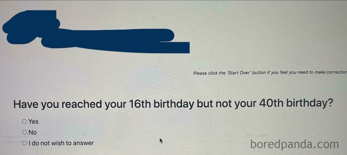 Screenshot of a job application question about age showing outrageous job requirements that made people nope out quick.