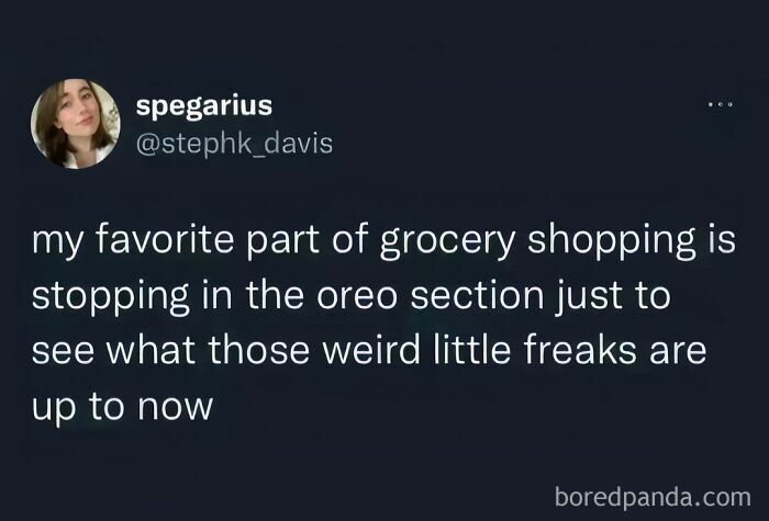 Text post meme from Instagram account spegarius about grocery shopping in the Oreo section.