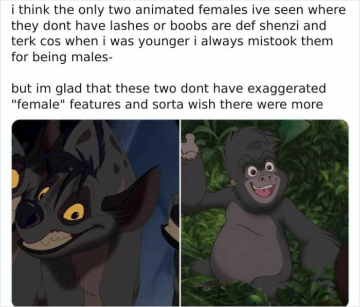 Two nostalgic cartoon characters compared with text discussing their design features.