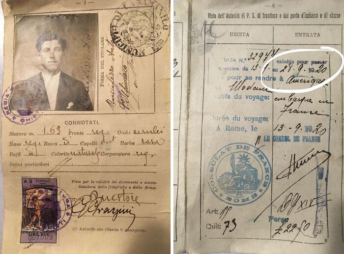 Vintage identification documents display personal details and visa stamps, representing historical home-discovery-finds.